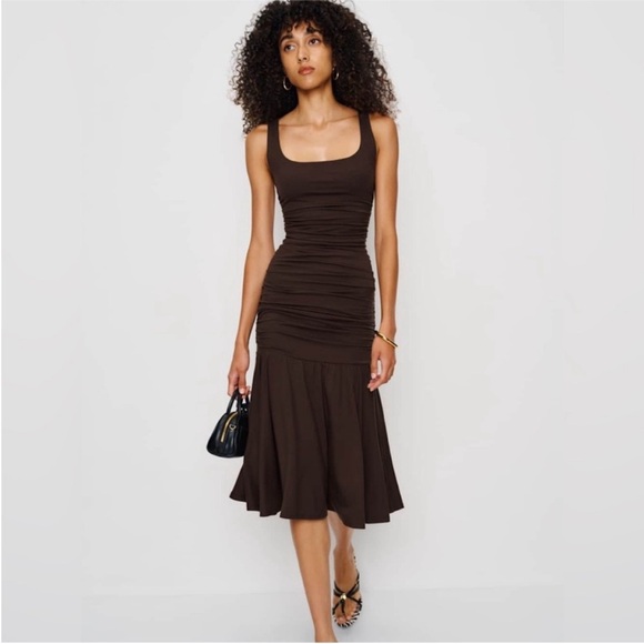 Reformation Dresses & Skirts - Reformation Kayla Ruched Knit Dress in Mole Brown S